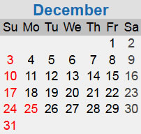 December calendar starting on a Friday