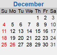 December calendar starting on a Thursday