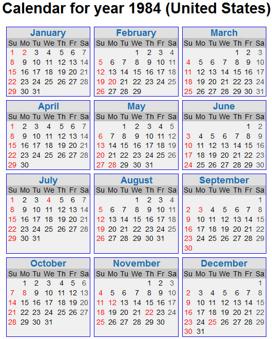 Calendar for 1984