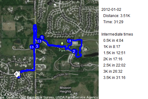 Map of January 2, 2012 run