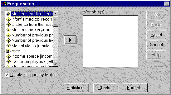 Figure 1. Dialog box for frequencies