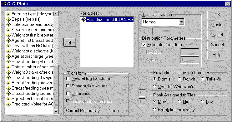 Figure 5. Dialog box for Q-Q plots