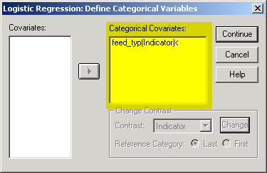 Figure 4. Dialog box for defining categorical variables