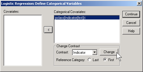 Figure 22. SPSS dialog box for defing categorical variables