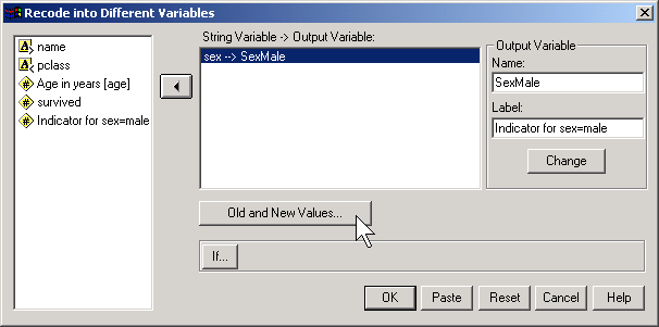 Figure 12. SPSS dialog box of recode