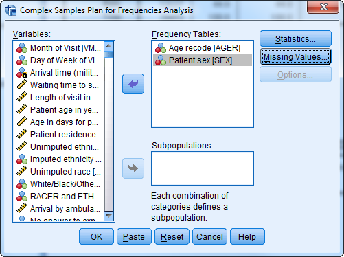 Figure 5. SPSS dialog box, Complex Samples Plan for Frequencies Analysis