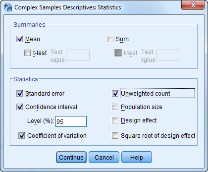 Figure 9. SPSS dialog box, Complex Samples Descriptives