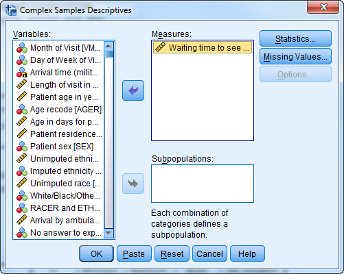 Figure 8. SPSS dialog box, Complex Samples Descriptives