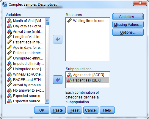 Figure 11. SPSS dialog box, Complex Samples Descriptives