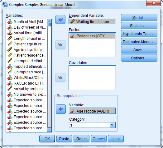 Figure 13. SPSS dialog box, Complex Samples General Linear Model