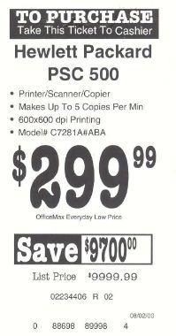 Figure 2. Printer pricing tag