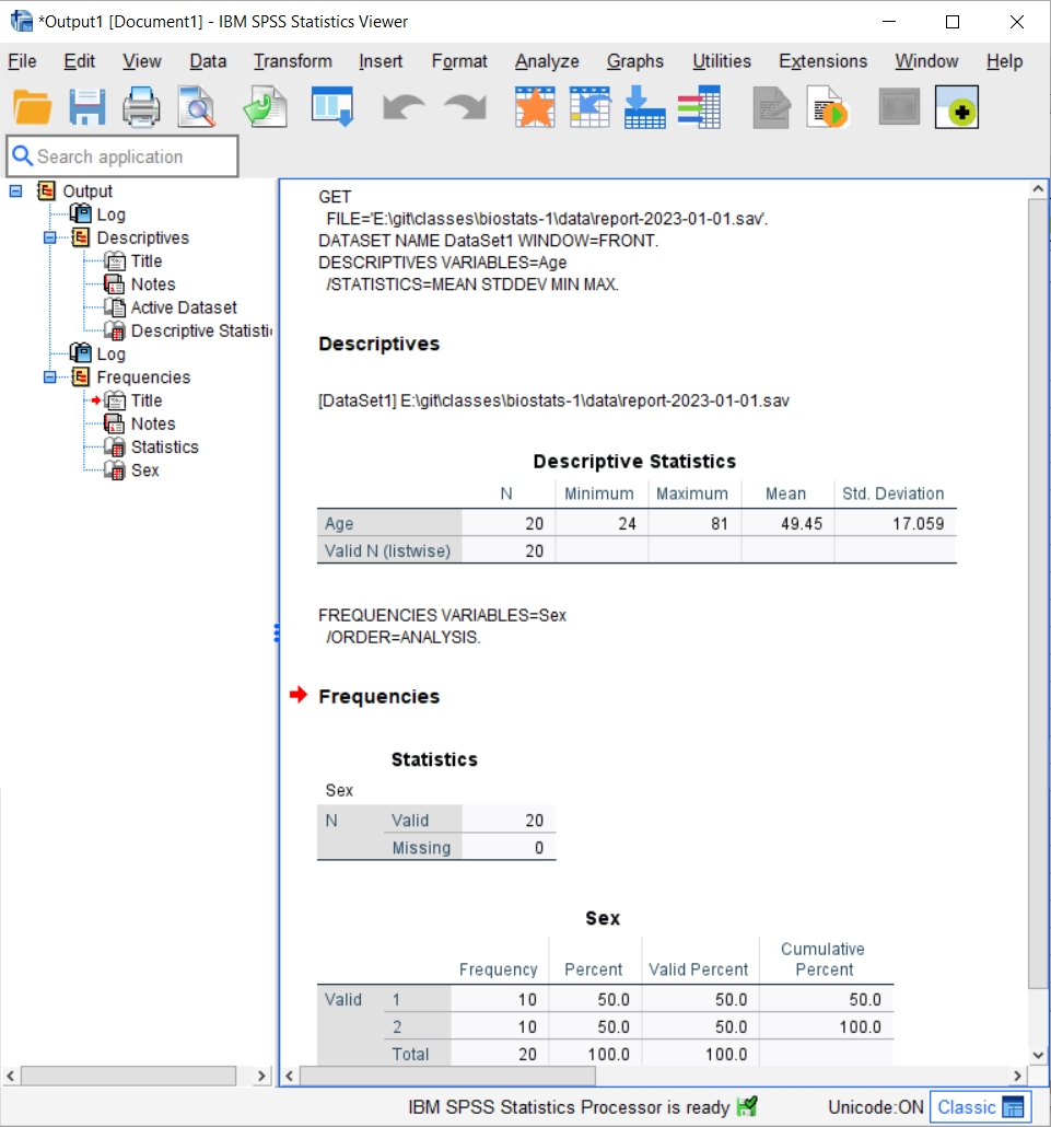 Figure 2. Screenshot from the SPSS output window