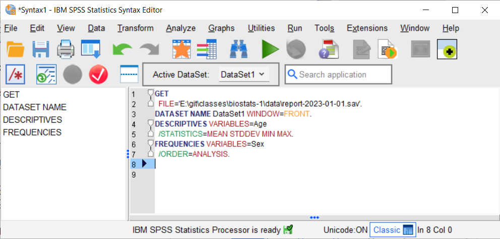 Figure 3. Screenshot from the SPSS syntax window