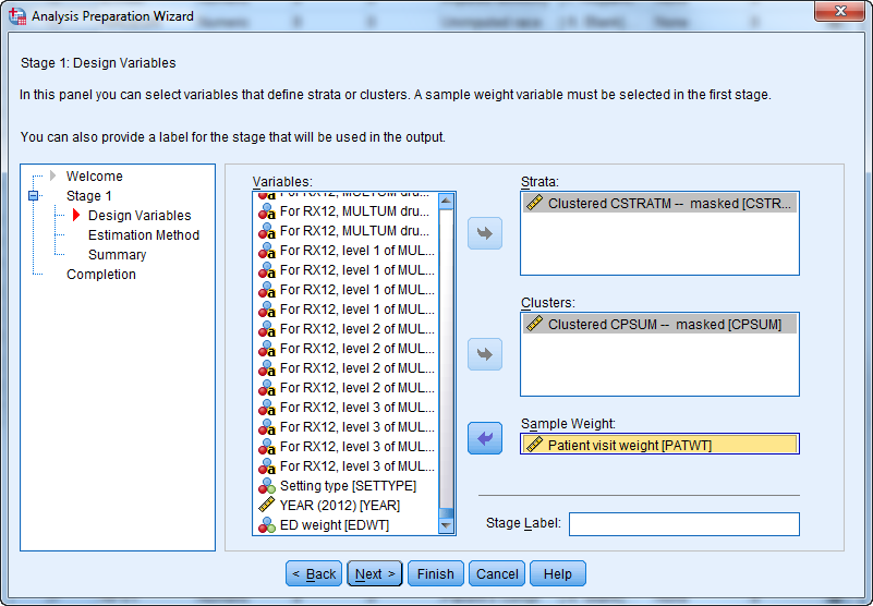Figure 2. SPSS dialog box, Stage 1: Design Variables