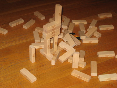 A Jenga fort after the assault