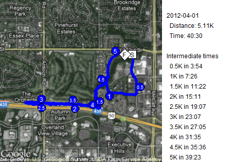 Map of April 1, 2012 run