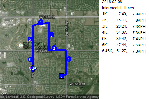 Map of February 6, 2016 run