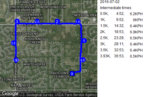 Map of July 2, 2016 run